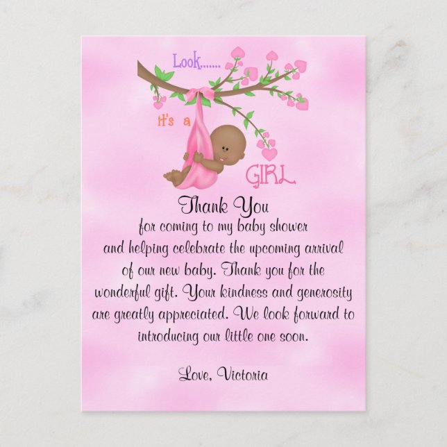 Babydusche Danke Girl Ethnic Postkarte (Vorderseite)