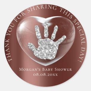 Babydusche Danke Glitzer Herz Silver Hand Runder Aufkleber