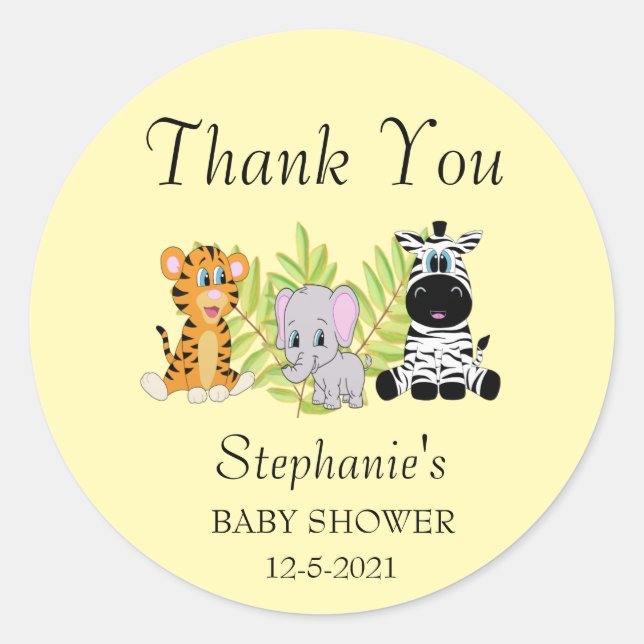 Babydusche danke Ihnen Animal Safari Jungle Runder Aufkleber (Vorderseite)