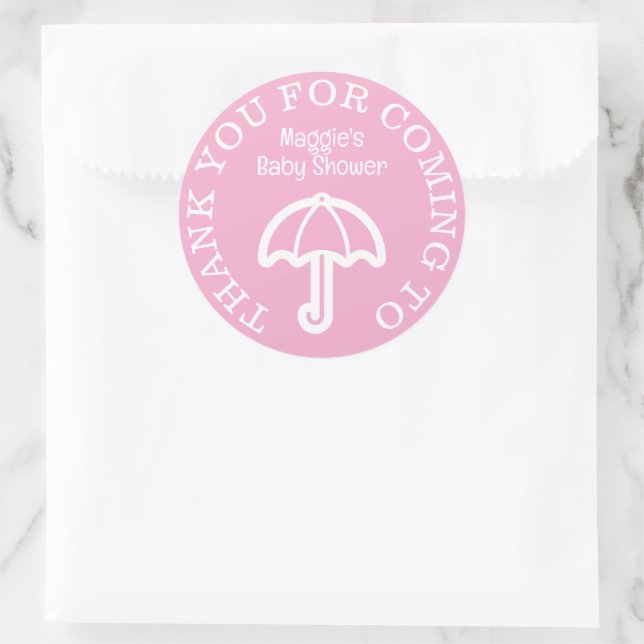 Babydusche danke Ihnen Aufkleber mit rosa Schirm (Tasche)