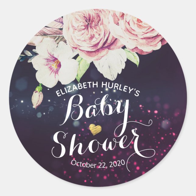 Babydusche danke Ihnen Blumenbeet Lila Leuchten Runder Aufkleber (Vorderseite)