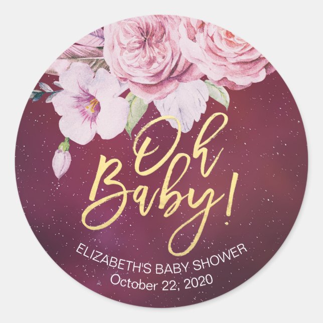 Babydusche danke Ihnen Blumenfeathers Burgundy Red Runder Aufkleber (Vorderseite)