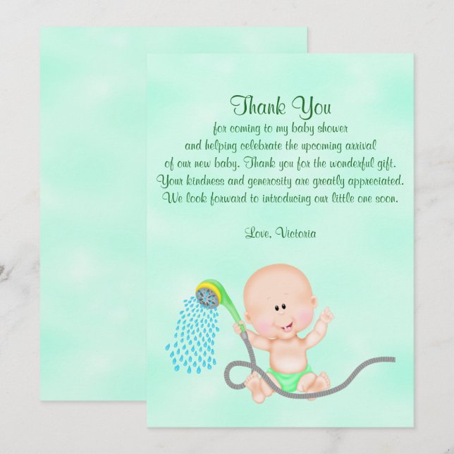 Babydusche danke Ihnen Gender Neutral Green Einladung (Vorne/Hinten)