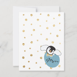 Babydusche Danke-Karte, "Pinguin Blue/Gold" Dankeskarte
