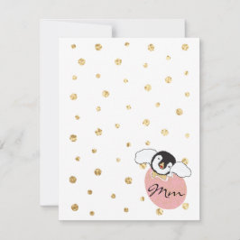 Babydusche Danke-Karte, "Pinguin Pink/Gold" Dankeskarte