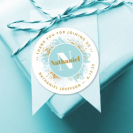 Babydusche Danke Monogram Watercolor Glitzer Runder Aufkleber