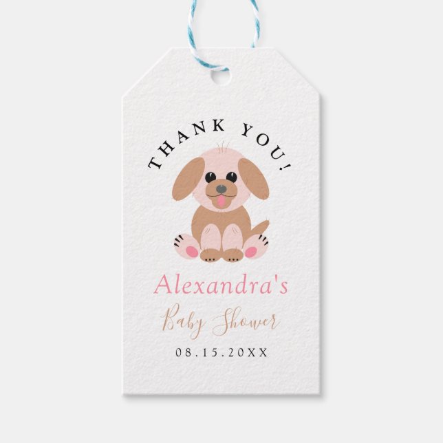 Babydusche Danke Neutral Personalisiert Puppy Geschenkanhänger (Vorderseite)