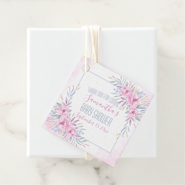 Babydusche Danke Pink Blume Aquarell Geschenkanhänger (Beispiel)