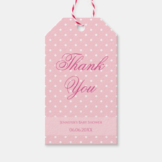 Babydusche Danke Polka Dots Blush Pink Modern Geschenkanhänger (Vorderseite)