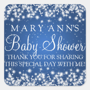 Babydusche Danke Winter Sparkle Blue Quadratischer Aufkleber