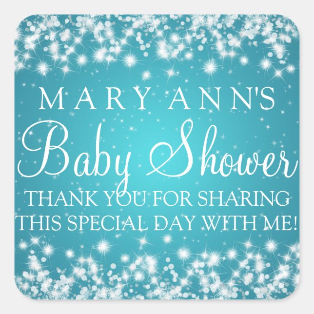 Babydusche Danke Winter Sparkle Turquoise Quadratischer Aufkleber (Vorderseite)
