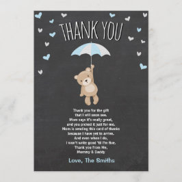 Babydusche Dankeschön Card Teddy Bear Blue Cub Boy Dankeskarte