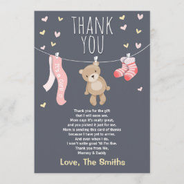 Babydusche Dankeschön Teddy Bear Pink Girl Dankeskarte