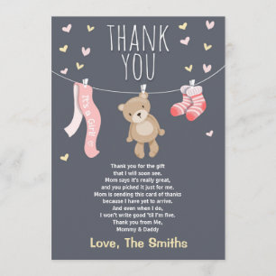 Babydusche Dankeschön Teddy Bear Pink Girl Dankeskarte