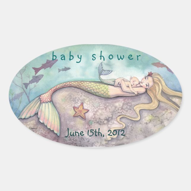 Babydusche Datum Aufkleber für Meerjungfrau und Ba (Vorderseite)