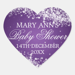 Babydusche Datum Funkeln Welle Lila Herz-Aufkleber