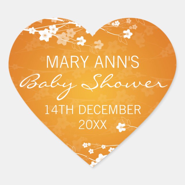 Babydusche Datum Kirsche Blossom Orange Herz-Aufkleber (Vorderseite)