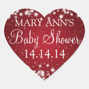 Babydusche Datum Winter Sparkle Rot Herz-Aufkleber