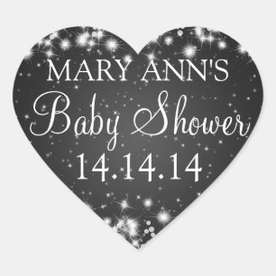 Babydusche Datum Winter Sparkle Schwarz Herz-Aufkleber