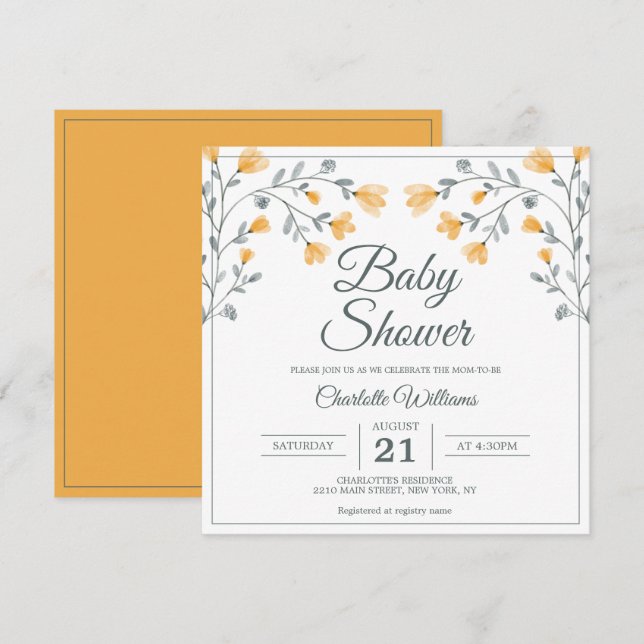 Babydusche Delikate Blume Orangefarbene Gesichtsfa Einladung (Vorne/Hinten)