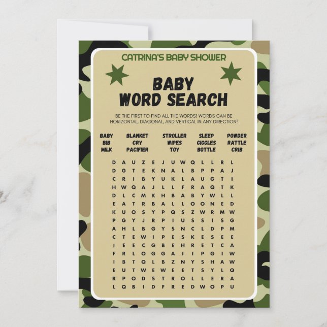 Babydusche der Camouflage - Name, 12x18 Einladung (Vorderseite)