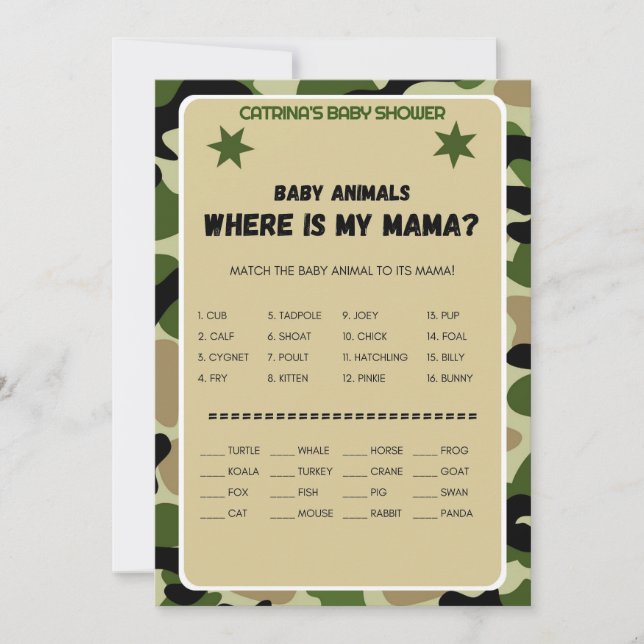 Babydusche der Camouflage - Name, 12x18 Einladung (Vorderseite)