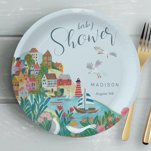 Babydusche der Küstenwache Party Pappteller (Coastal boy baby shower party paper plates)