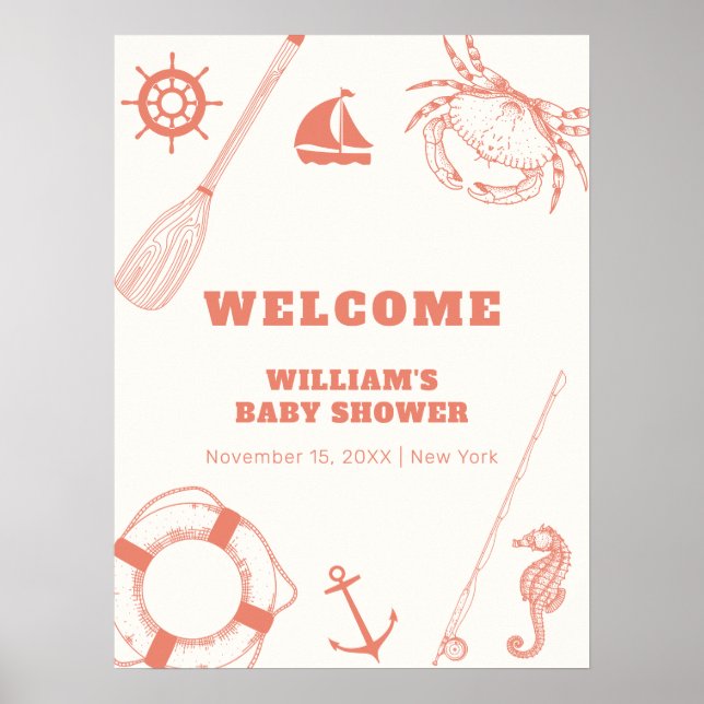 Babydusche der neutralen nautischen Fischerei Poster (Vorne)