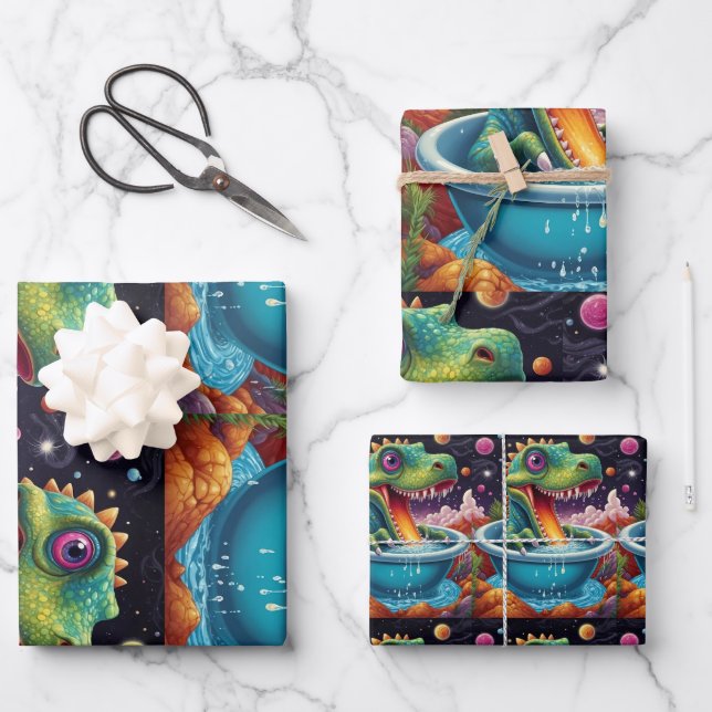 Babydusche Dino-Mite-Party-Design Geschenkpapier Set (Vorderseite)