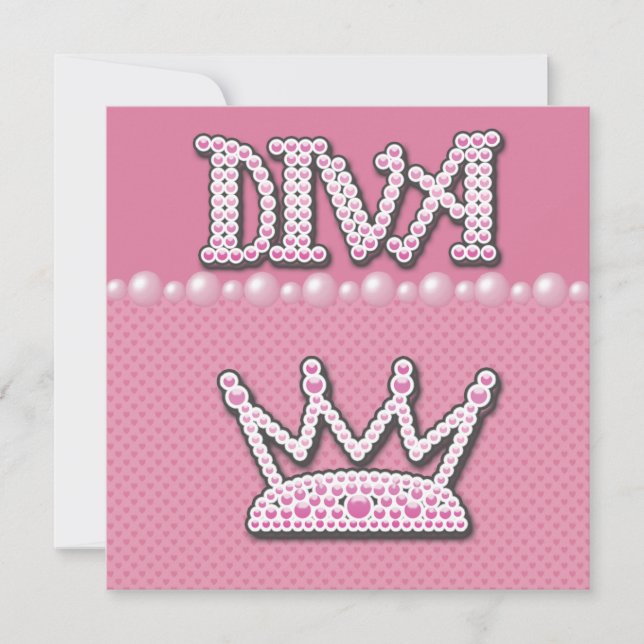Babydusche Diva Princess Crown, Schuhe und Perlen Einladung (Vorderseite)