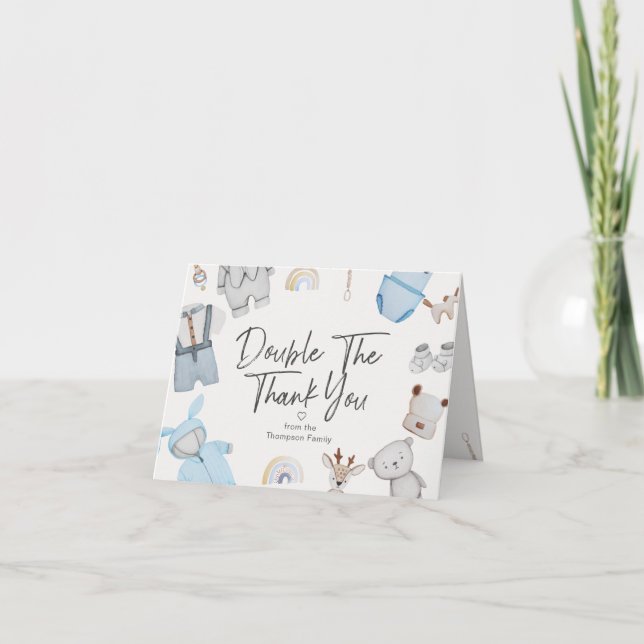 Babydusche Doppel Vielen Dank, dass Sie Twins Boys Dankeskarte (Vorderseite)