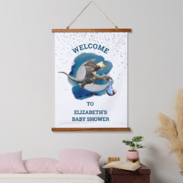 Babydusche Dragon Storch Begrüßungszeichen Wandteppich Mit Holzrahmen