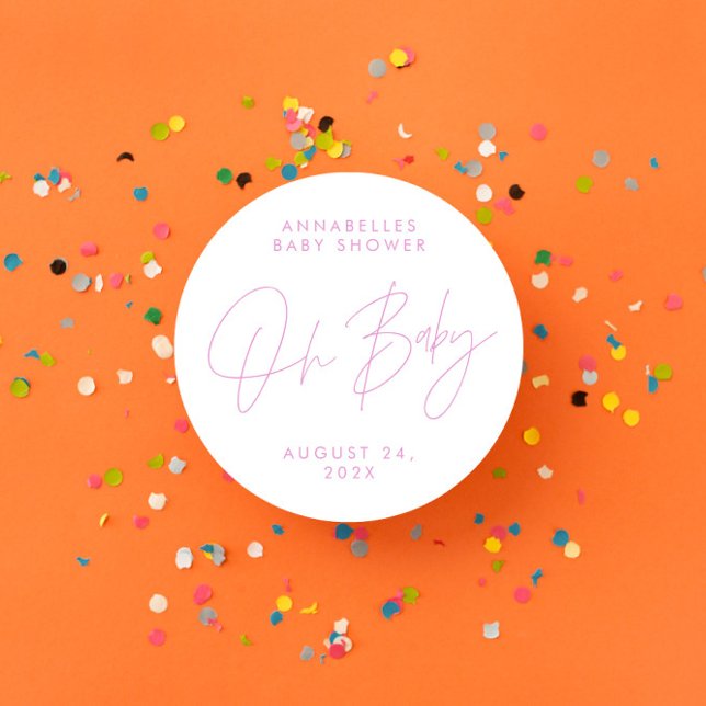 Babydusche Drehbuch modern gürtelrosa elegant Runder Aufkleber (Von Creator hochgeladen)