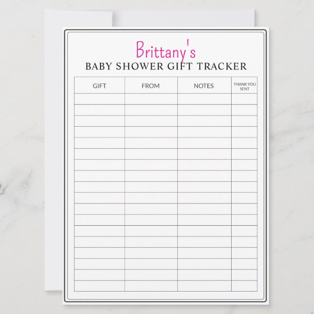 Babydusche druckbare Geschenktracker Karte (Vorderseite)