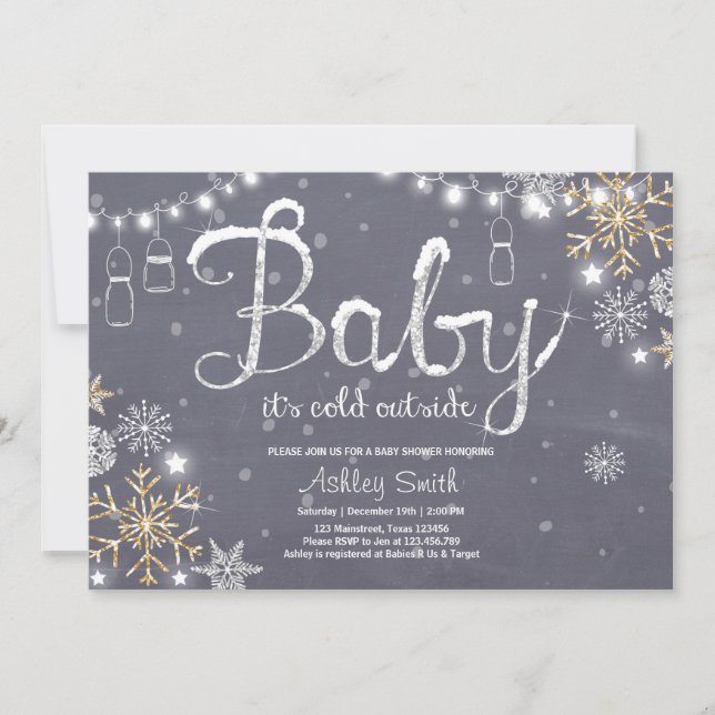 Babydusche einladen Baby es ist kalt draußen Silve Einladung (Vorderseite)