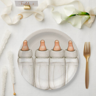Babydusche Einladung - Babyflasche Mittagessen Pappteller