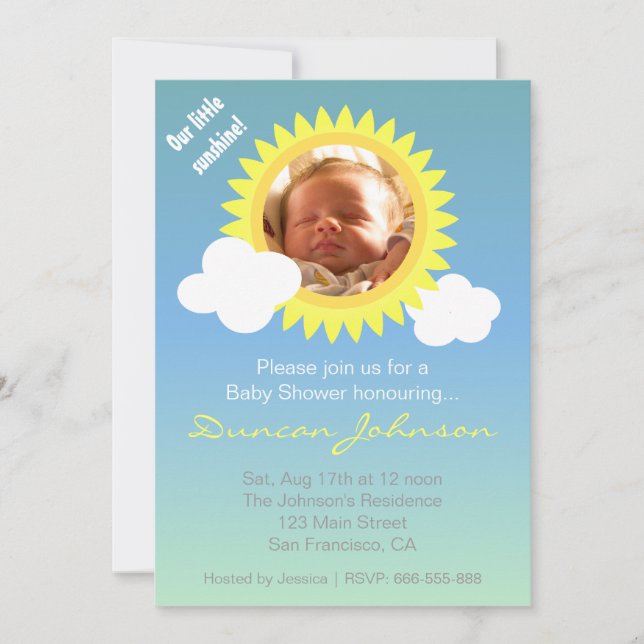 Babydusche Einladung: Kleiner Sonnenschein und Wol Einladung (Vorderseite)