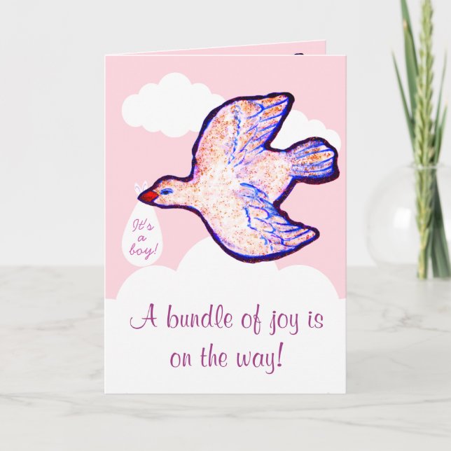 Babydusche Einladung mit Baby Bird auf Wolke (Vorderseite)