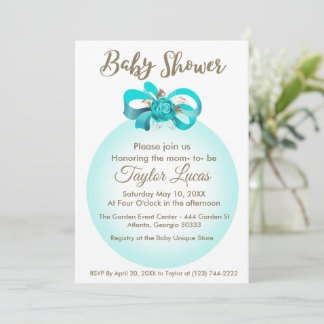 Babydusche Einladung mit Blue Balloon & Bow