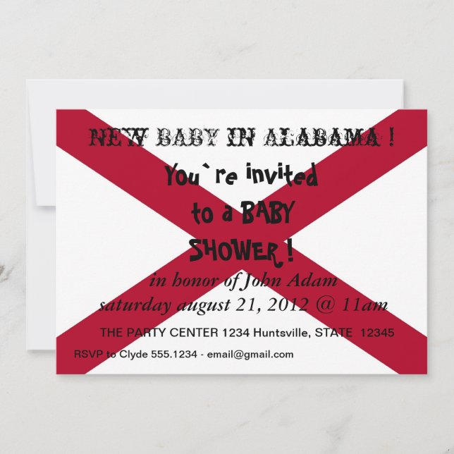 Babydusche Einladung mit Flagge von Alabama, USA. (Vorderseite)