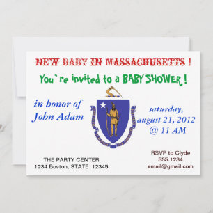 Babydusche Einladung mit Massachusetts-Flagge