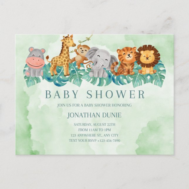 Babydusche Einladung niedliche Tiere Postkarte (Vorderseite)