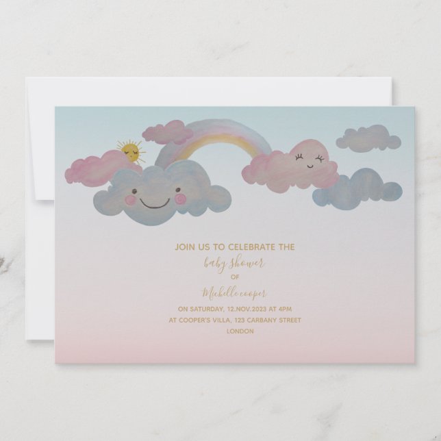 Babydusche-Einladung-Regenbogen-Thema-Aquarell Einladung (Vorderseite)