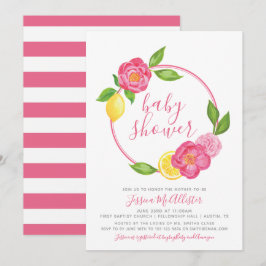 Babydusche Einladung Sommer Zitrus Floral Stripe