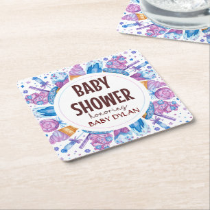 Babydusche Eiscreme Wasserfarben Kunst Rechteckiger Pappuntersetzer