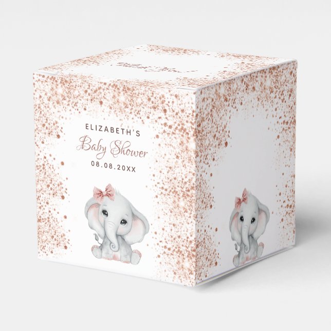 Babydusche Elefant Rose Gold Rosa Glitzer Mädchen Geschenkschachtel (Vorderseite)