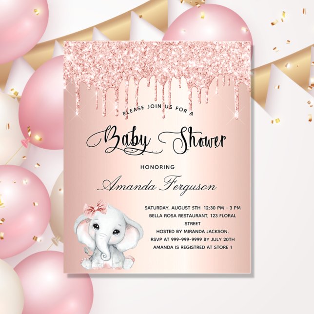 Babydusche Elefant Rose Mädchen Einladung Flyer (Von Creator hochgeladen)