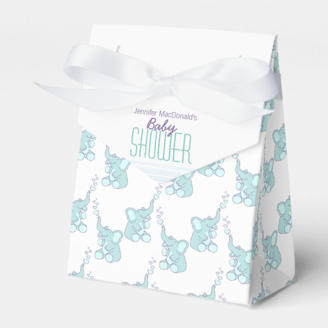 Babydusche Elefanten Aqua-White-Geschenkbox Geschenkschachtel (Vorderseite)