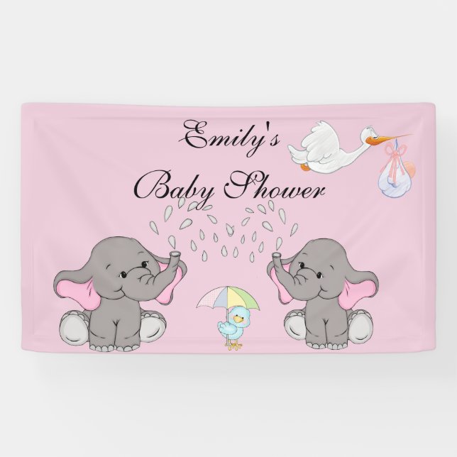 Babydusche, Elefanten, BlueBird und Stork, kundens Banner (Horizontal)