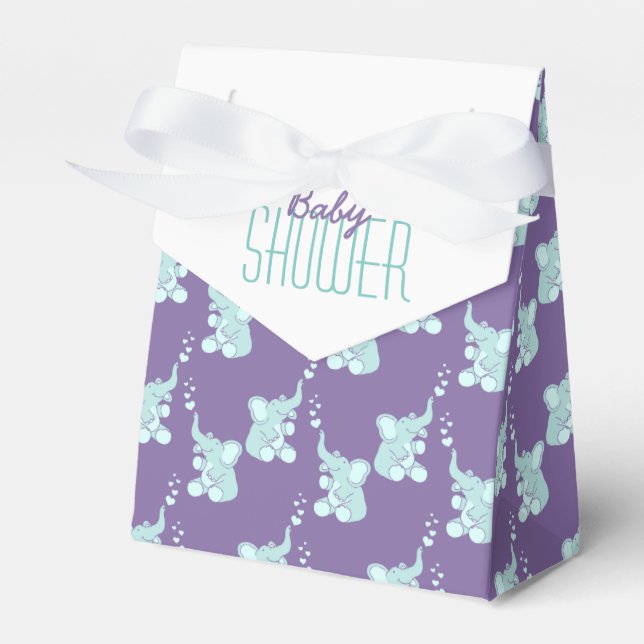 Babydusche Elefanten lila weiße Geschenkbox Geschenkschachtel (Vorderseite)